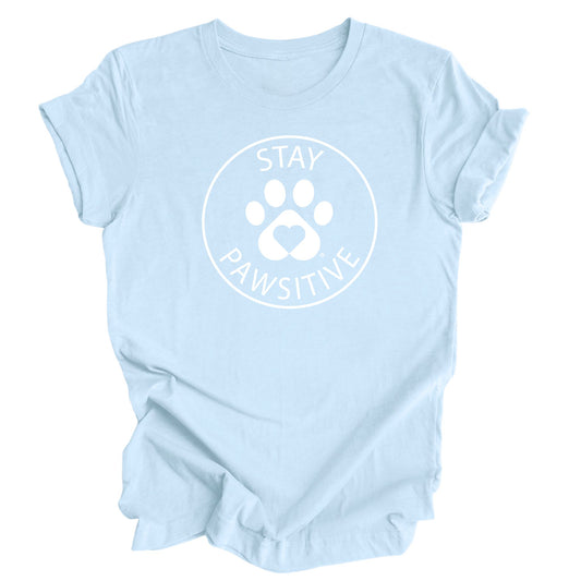 Light blue shirt with graphic Stay Pawsitive