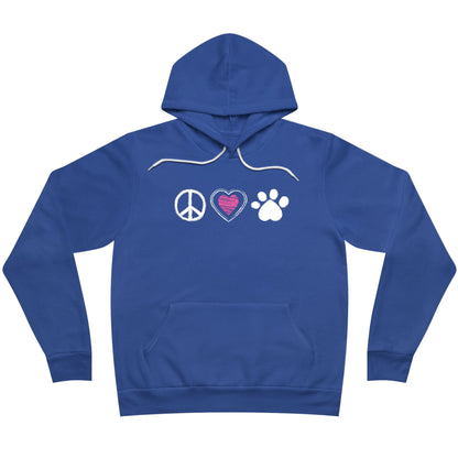 Peace, Heart, and Paw Sponge Fleece Hoodie for Stylish Dog and Cat Lovers | Premium Pet Themed Apparel