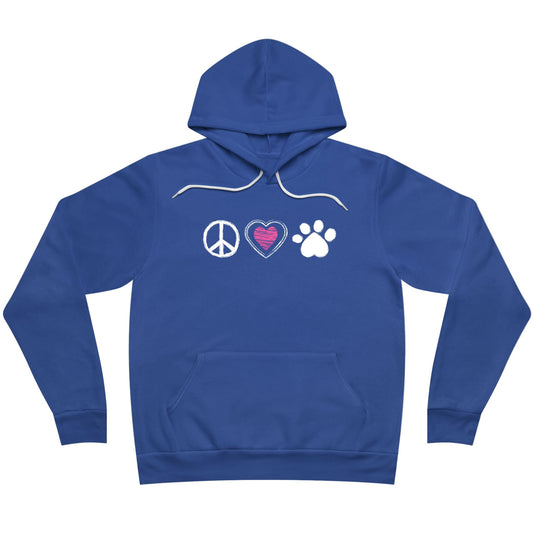 Peace, Heart, and Paw Sponge Fleece Hoodie for Stylish Dog and Cat Lovers | Premium Pet Themed Apparel