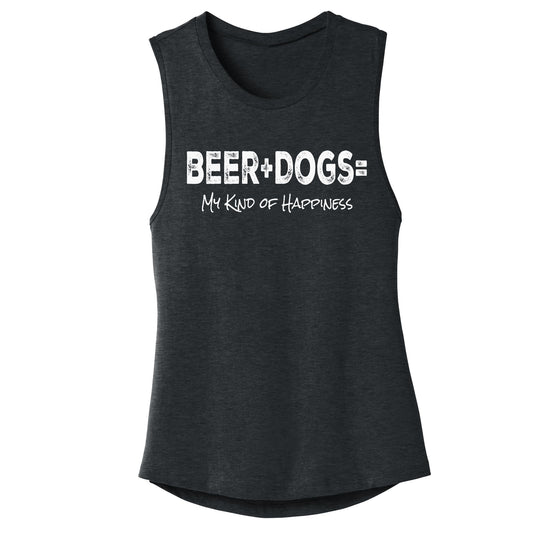 Beers + Dogs= My Kind of Happiness - Women's Muscle Tank - Dark Gray
