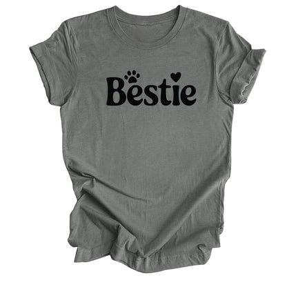 Deep Heather Gray Bestie t-shirt paw print with heart and Text “Bestie” perfect for pet lovers