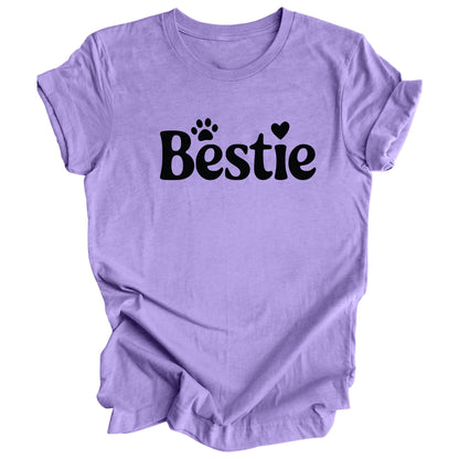 Heather Lavender Bestie t-shirt paw print with heart and Text “Bestie” perfect for pet lovers