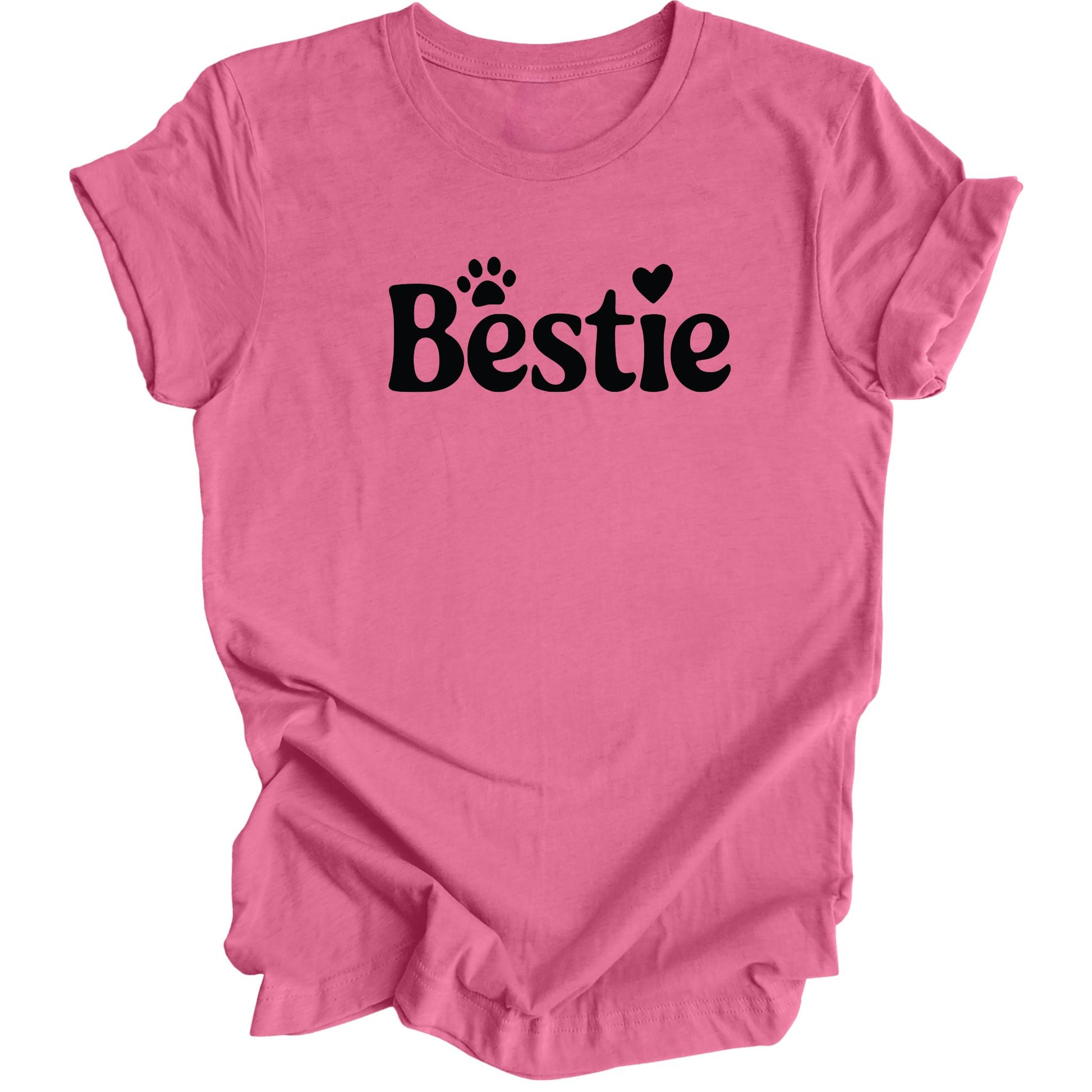 Heather Charity Pink Bestie t-shirt paw print with heart and Text “Bestie” perfect for pet lovers