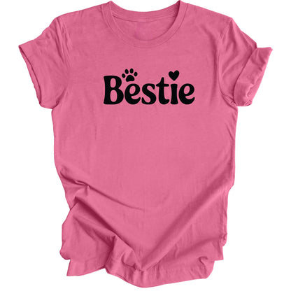 Heather Charity Pink Bestie t-shirt paw print with heart and Text “Bestie” perfect for pet lovers
