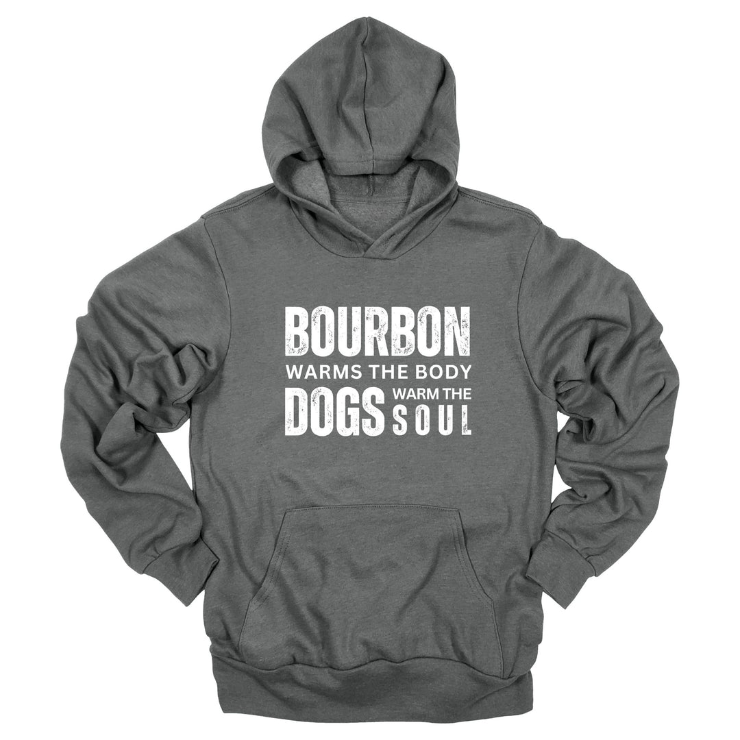 Deep heather sponge fleece hoodie with distressed white text