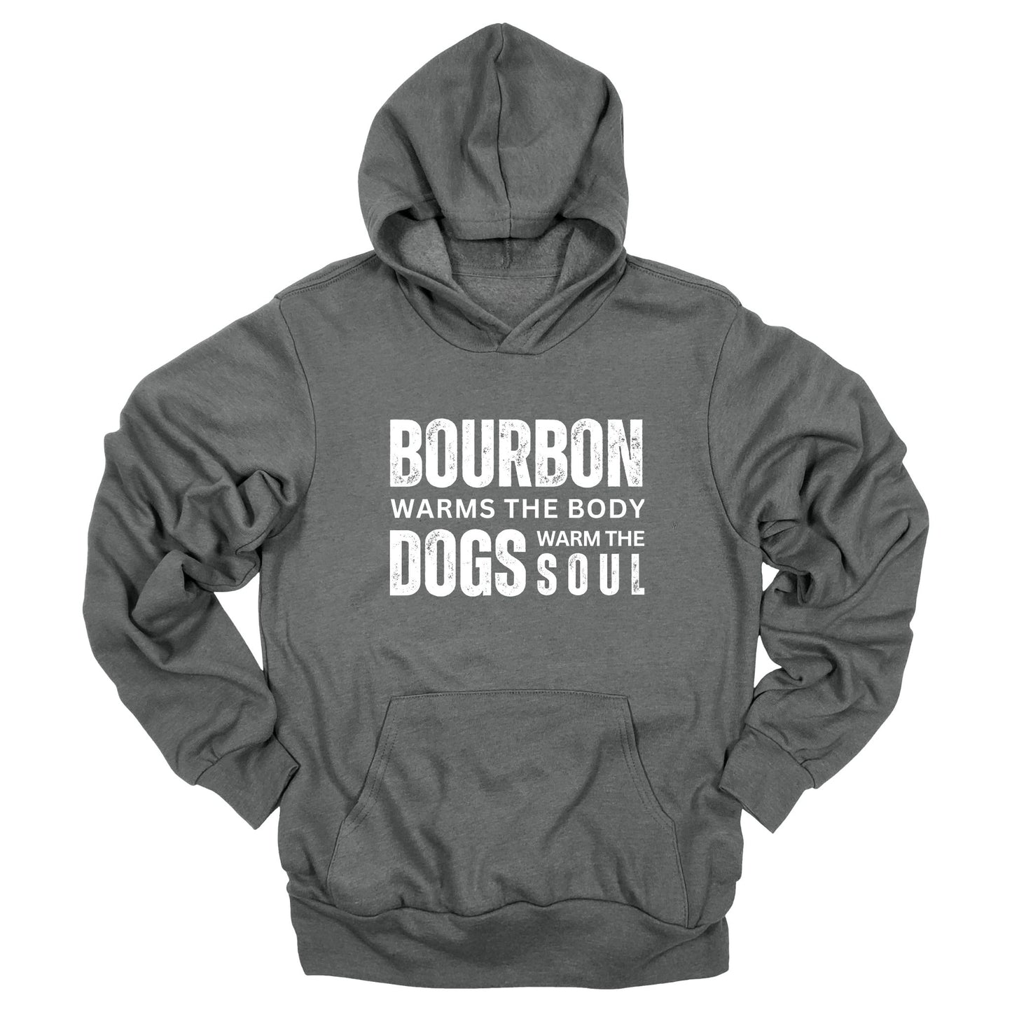 Deep heather sponge fleece hoodie with distressed white text