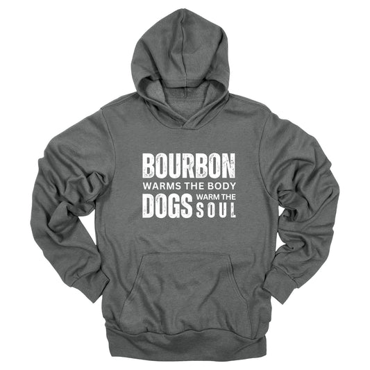 Deep heather sponge fleece hoodie with distressed white text