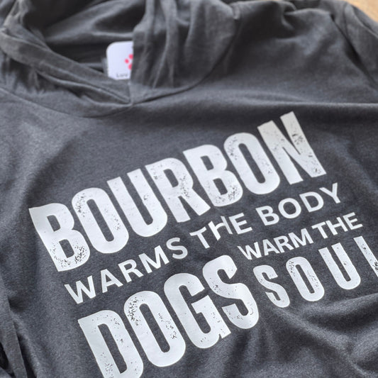 Black t-shirt hoodie dog and bourbon themed 