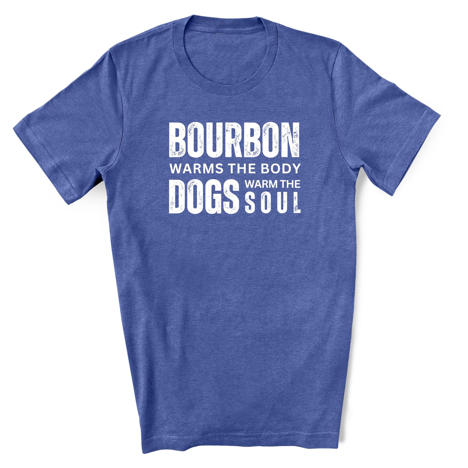 Bourbon and Dogs shirt featured in heather true royal