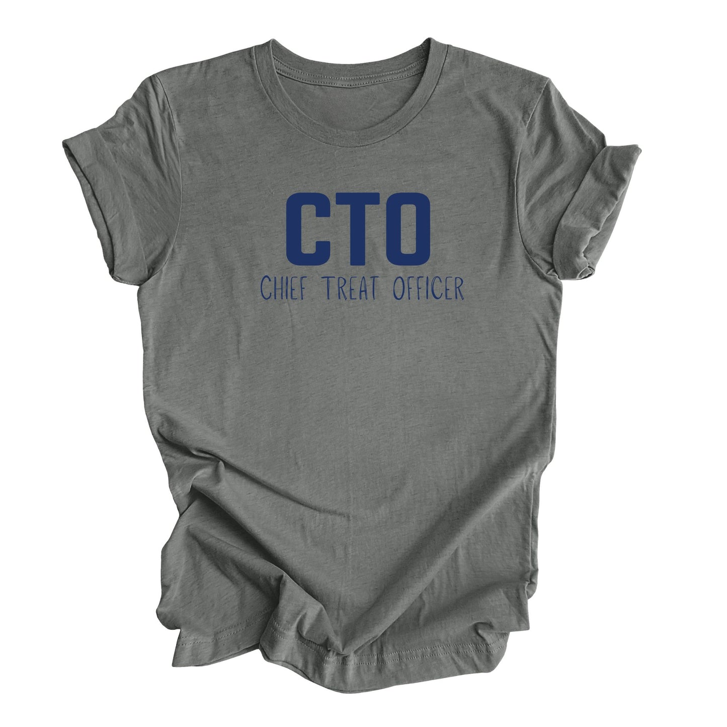Dog themed graphic shirt in heather gray with text CTO Chief Treat Officer