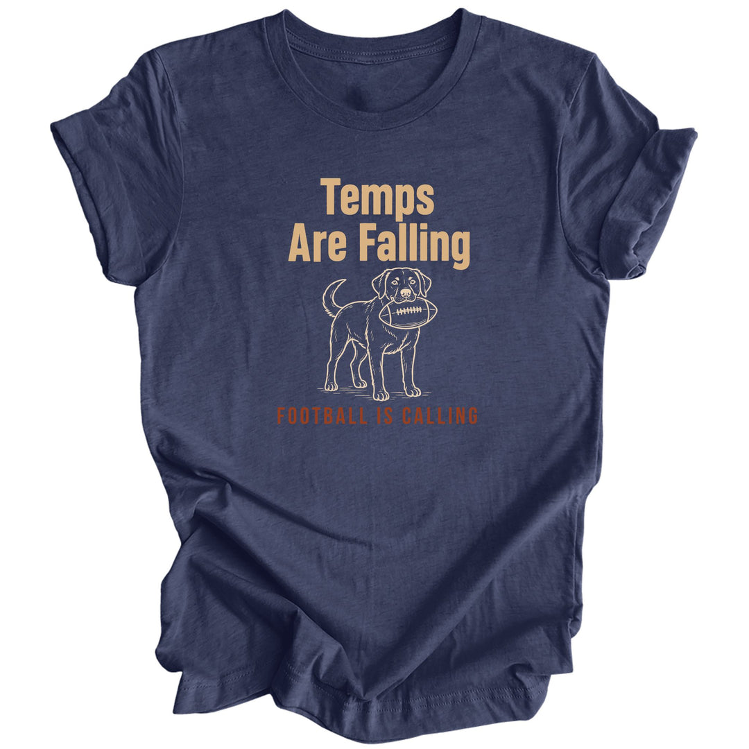 Temps Are Falling Football Is Calling T-Shirt | Funny Fall Dog Lover Tee