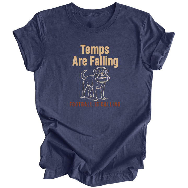 Temps Are Falling Football Is Calling T-Shirt | Funny Fall Dog Lover Tee