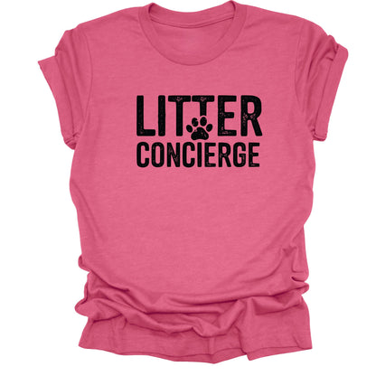 Funny Litter Concierge Cat Mom Shirt – Luv the Paw in Heather Pink