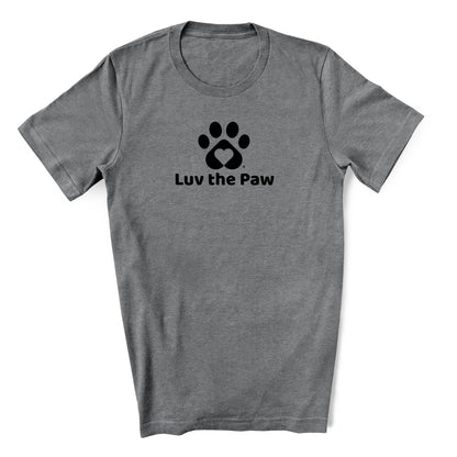 Luv the Paw logo shirt in black on a deep heather t-shirt