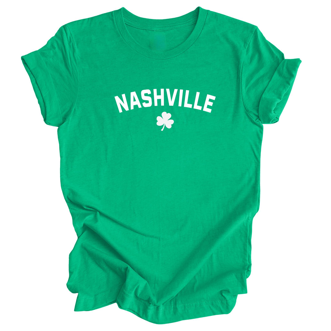 Nashville shamrock St. Patrick’s Day t-shirt in white lettering