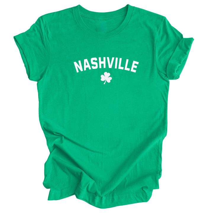 Nashville shamrock St. Patrick’s Day t-shirt in white lettering