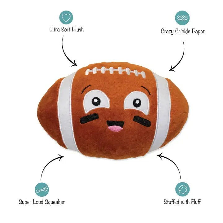 Funny plush football dog toy with loud squeaker and crinkle paper, I Wanna Be A Baller dog toy