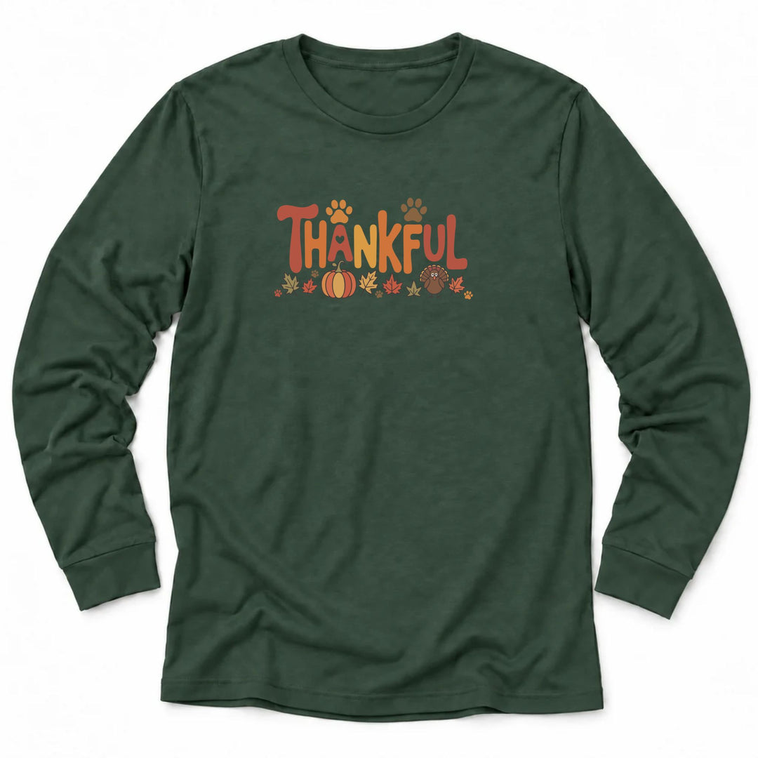 Thankful Paw Print Long Sleeve Tee | Thanksgiving Shirt for Dog & Cat Lovers - Luv the Paw