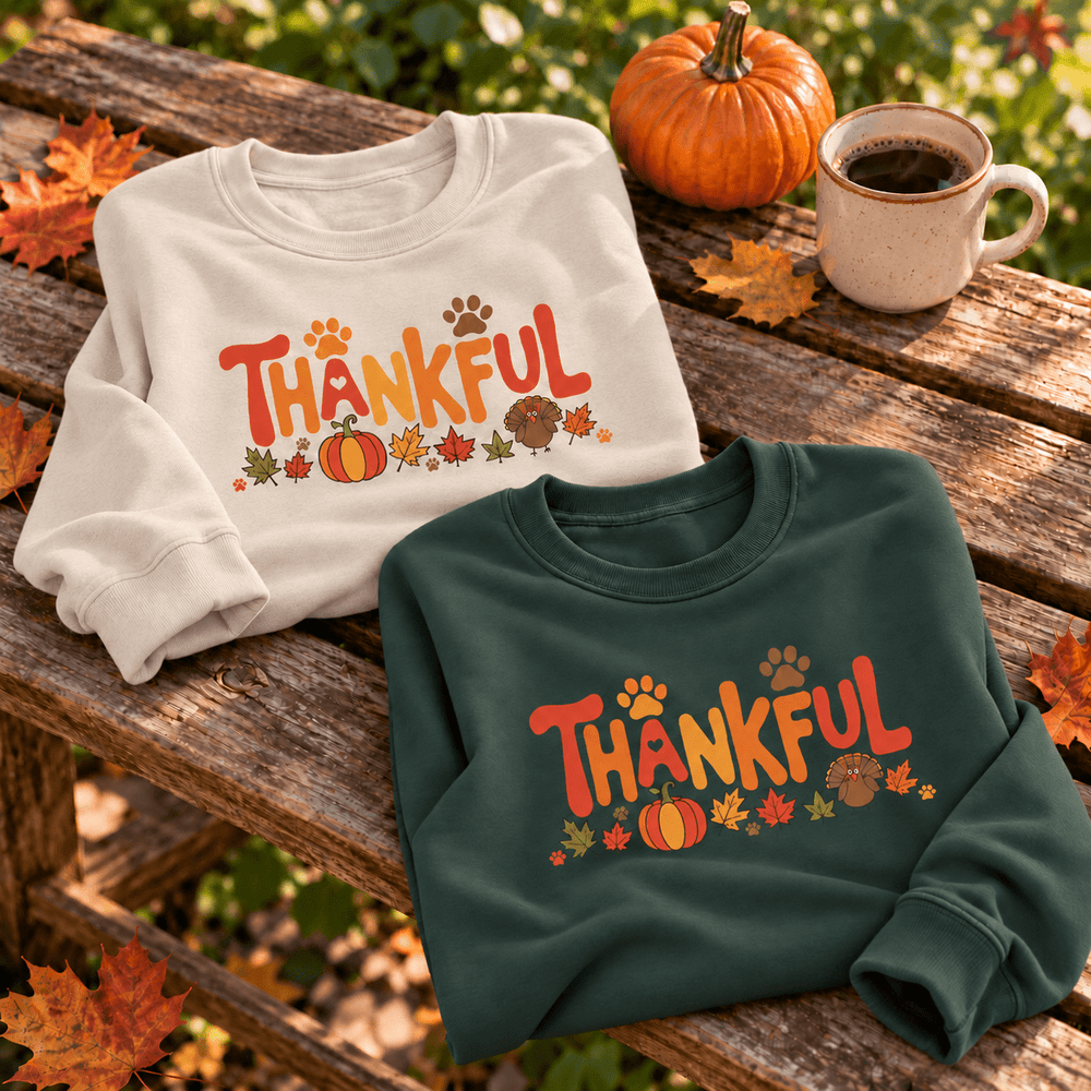 Thankful Paw Print Sweatshirt | Thanksgiving Crewneck for Dog & Cat Lovers - Luv the Paw