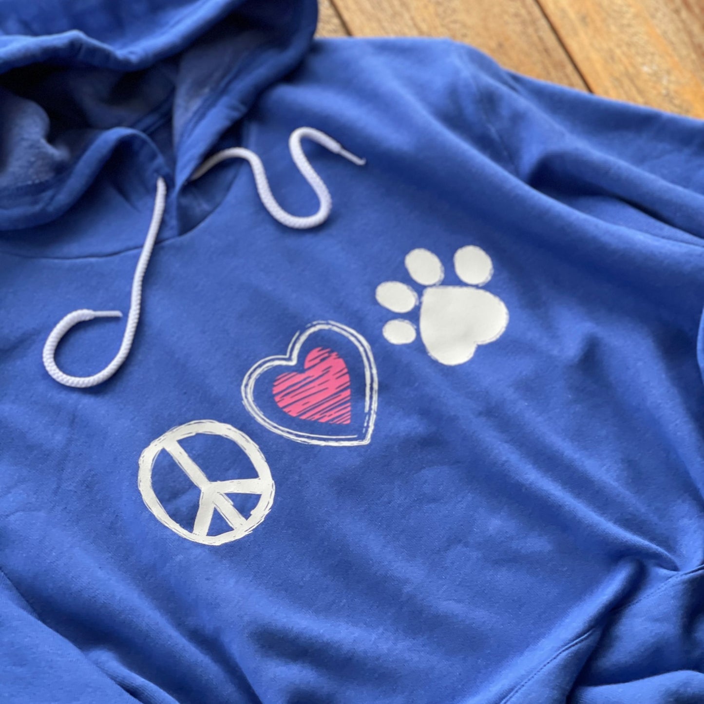 Peace, Heart, and Paw Sponge Fleece Hoodie for Stylish Dog and Cat Lovers | Premium Pet Themed Apparel