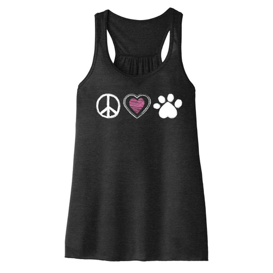 Peace Love and Paw Women's Tank Top in black heather from Luv the Paw